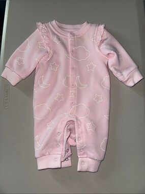 cloud island Light Pink Moon & Star Ruffle-Shoulder Footie